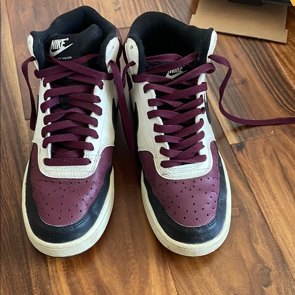 Nike court vision burgundy and white